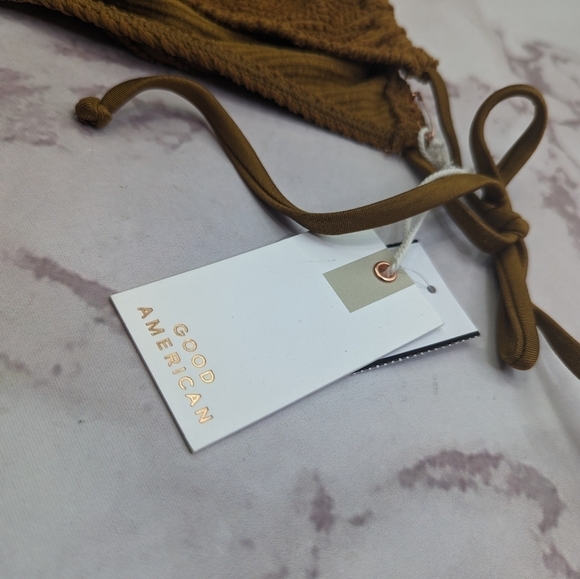 Good American Swim Bottom Women Bronze Brown Crinkle Tiny Ties Bikini - Picture 10 of 12